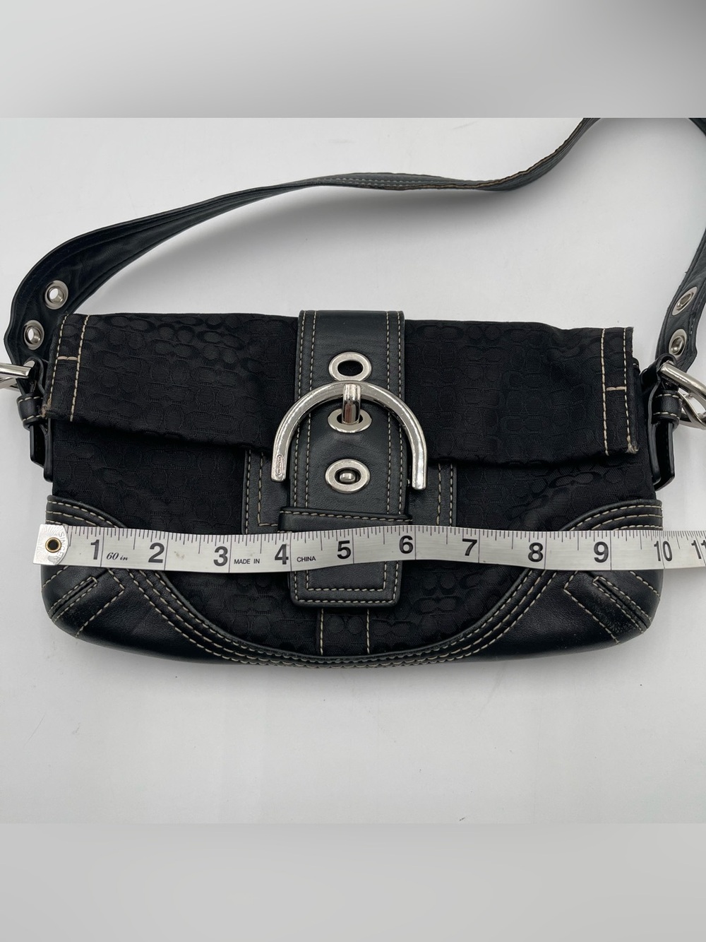 Vtg Y2K Coach Small Soho Signature C Black Canvas Shoulder Bag Hobo Leather - Picture 13 of 15